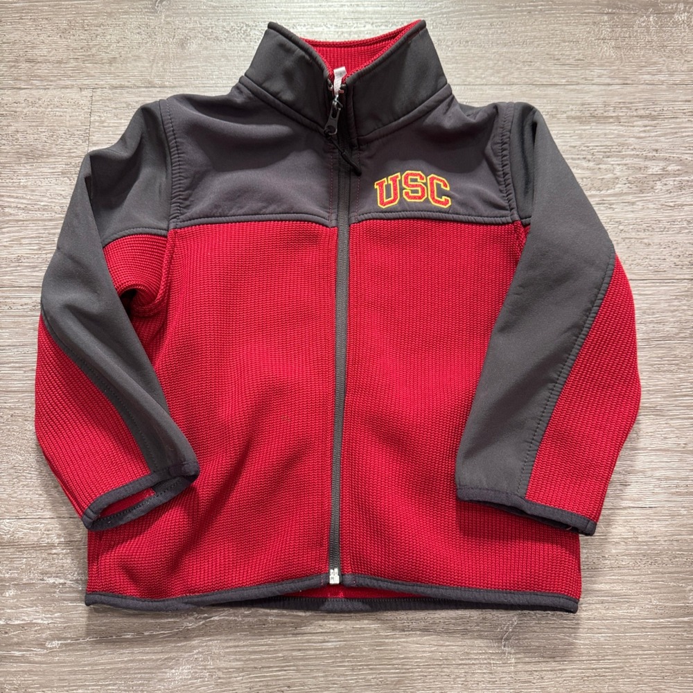 Colosseum USC Trojans Jacket Boys 5T Red Grey Waffle Knit NCAA Fan Gear Fight On